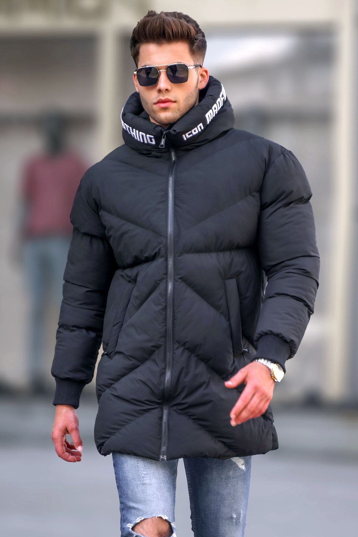 Black Hooded Basic Inflatable Coat 5775