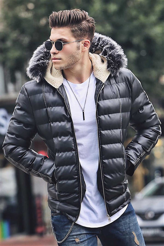 Black Plush Inflatable Coat 9056