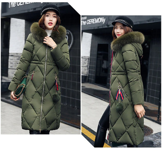 fur winter slim long coat thickened parka women