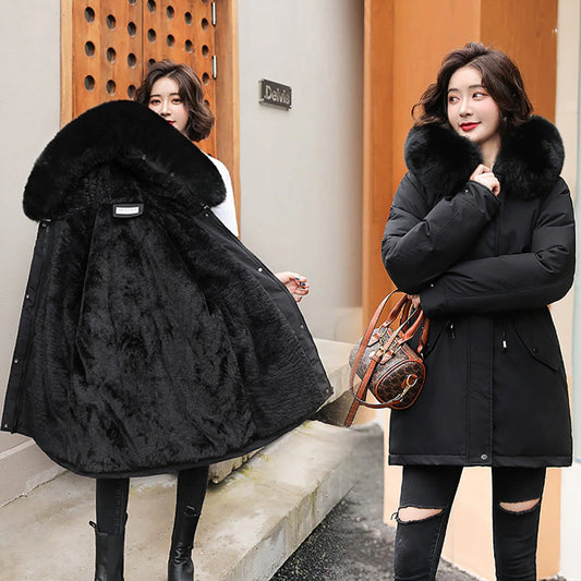 Cotton Thicken Warm Autumn Winter Casual Long Parka Hooded Coat