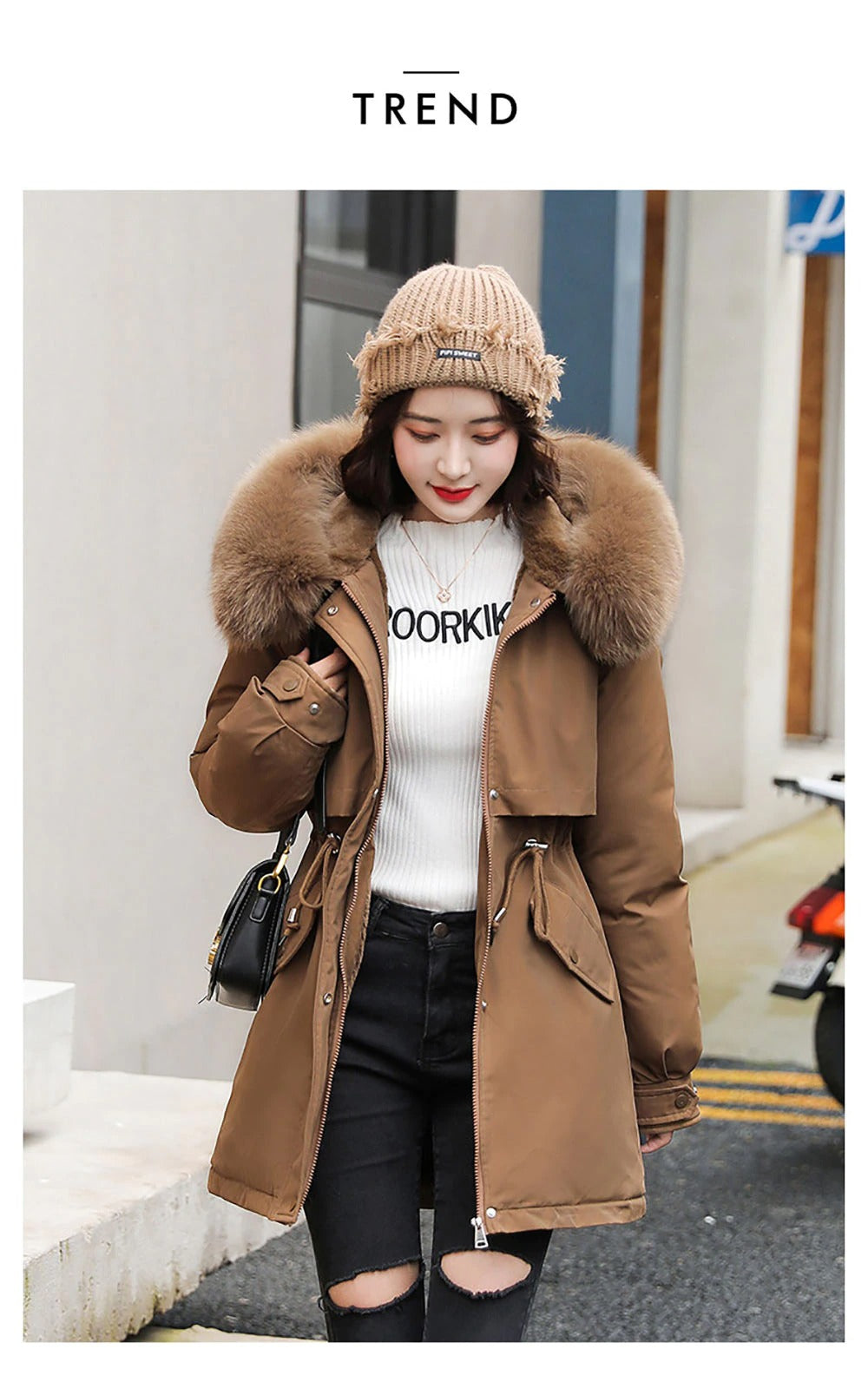 Cotton Thicken Warm Autumn Winter Casual Long Parka Hooded Coat