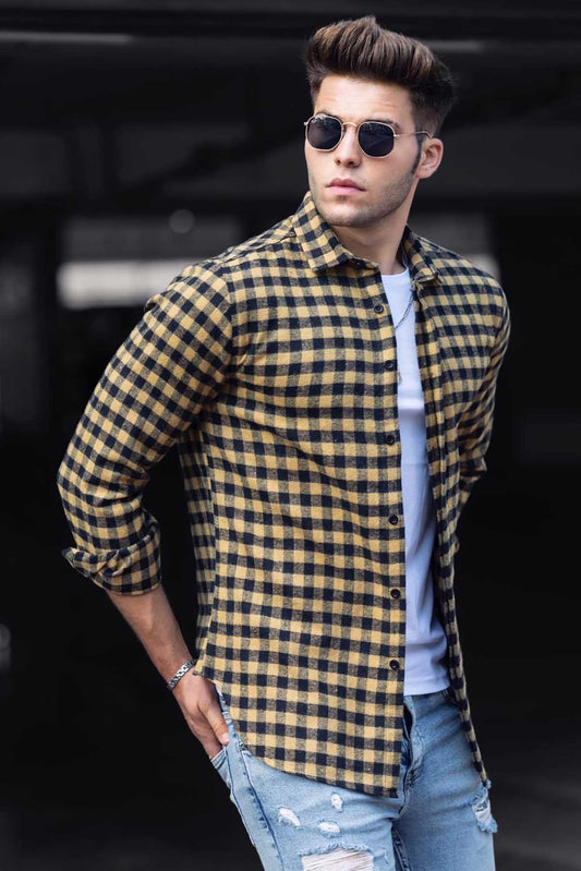 Camel Checkered Men Shirt - Made in Turkey