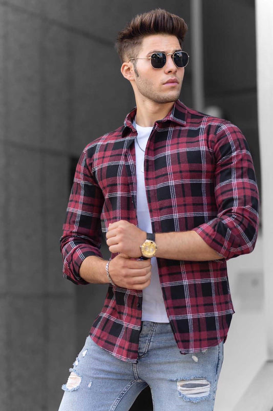 Claret Red Checkered Shirt - Made in Turkey
