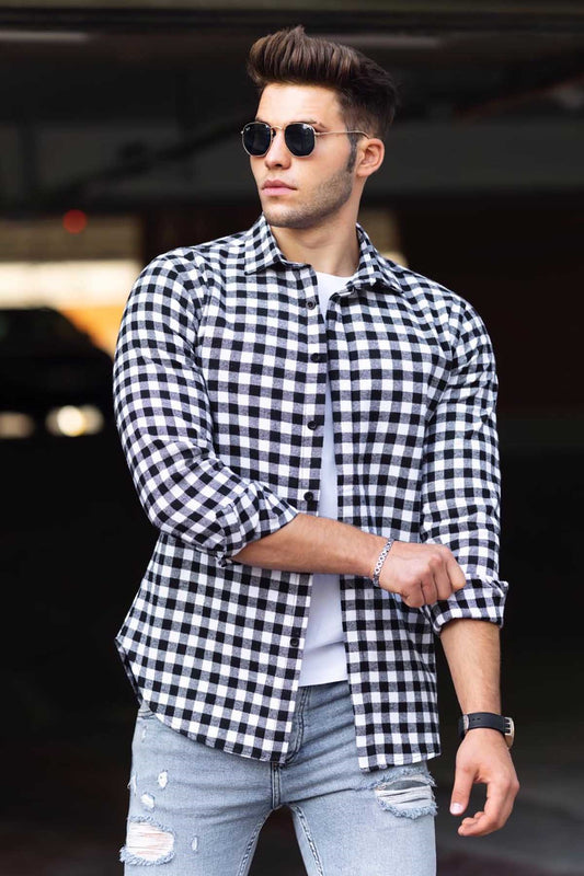 White Checkered Men Shirt - Made in Turkey