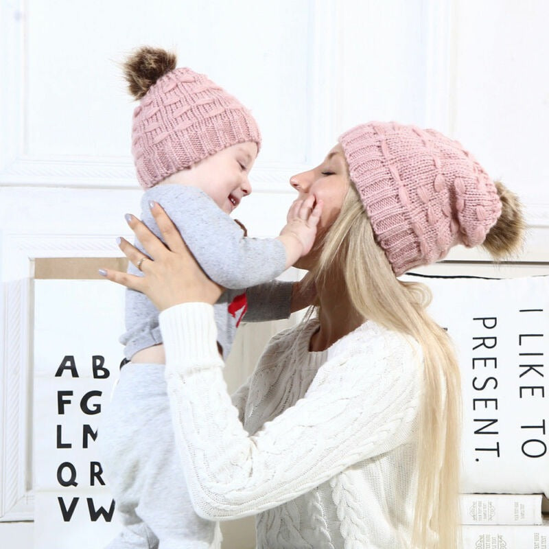 Infant Boy Girl Mom Winter Knit Warm Soft Beanie