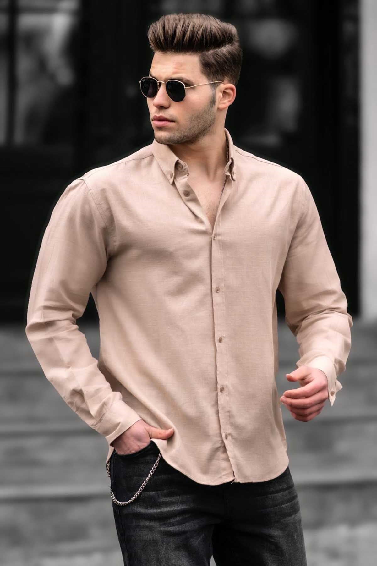 Beige Men's Shirt - Made in Turkey