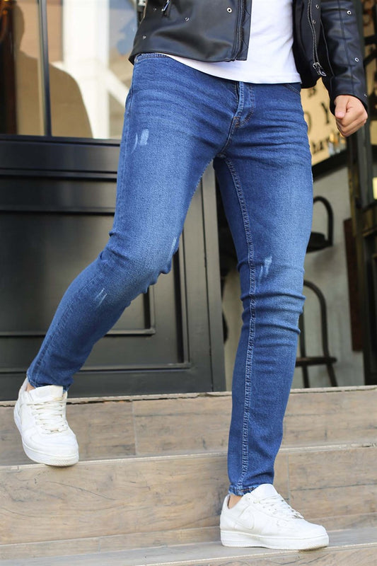 Navy Blue Patterned Slim Fit Jean - Made in Turkey