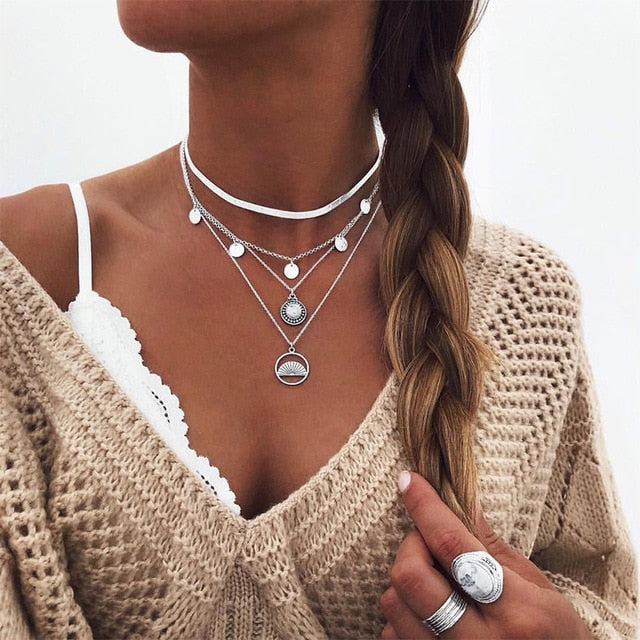 Multi Layer Long Necklace Women