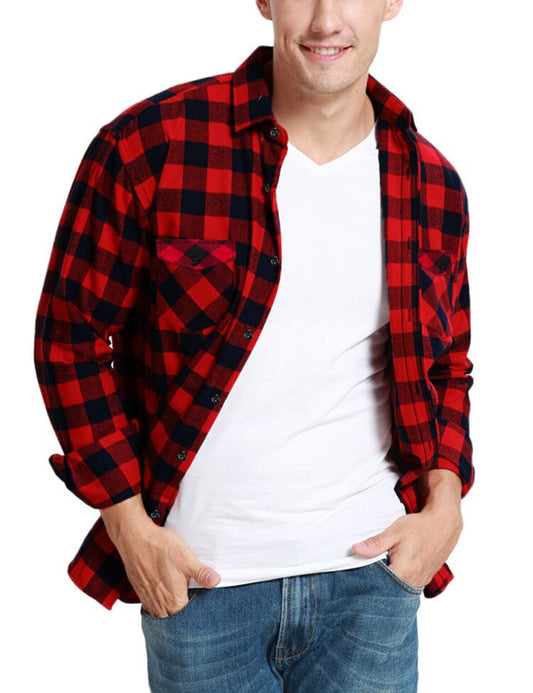 Mens Plaid Cotton Shirt Long Sleeve