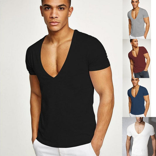 Men Deep V Neck T-Shirts Summer Streetwear